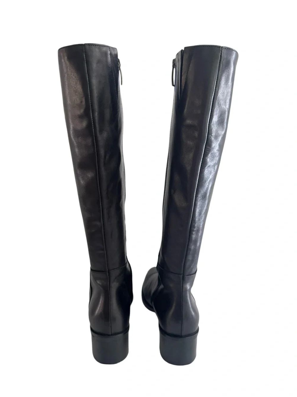 Gianni Crasto Black Leather Knee High Boots Block Heel EU 38